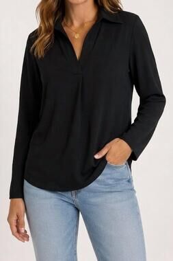 NEW ISLE APPAREL chic after dark collared tunic top in black